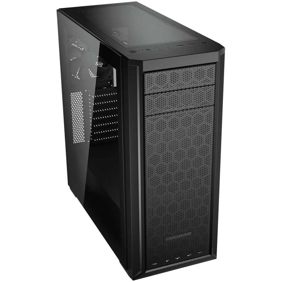 Корпус COUGAR GAMING Midi Tower,  ATX, 7 слотов, USB 3.2 Gen 2, USB 3.0, USB 2.0, Аудио разъем, Пластик/Металлический/Защитное антивандальное закаленное стекло, Power Button, Светодиодный индикатор, PSU optional, Поддержка системы жидкостного охлаждения, 