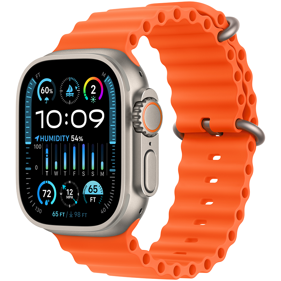 Apple Watch Ultra 2 2024 GPS + Cellular 49mm Natural Titanium Case with Orange Ocean Band