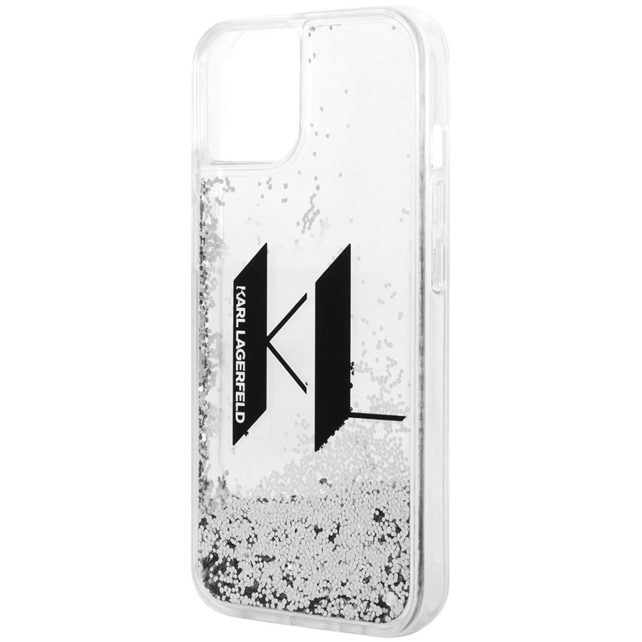 Чехол LAGERFELD Liquid Glitter Big KL logo Hard Серебристый для iPhone 13