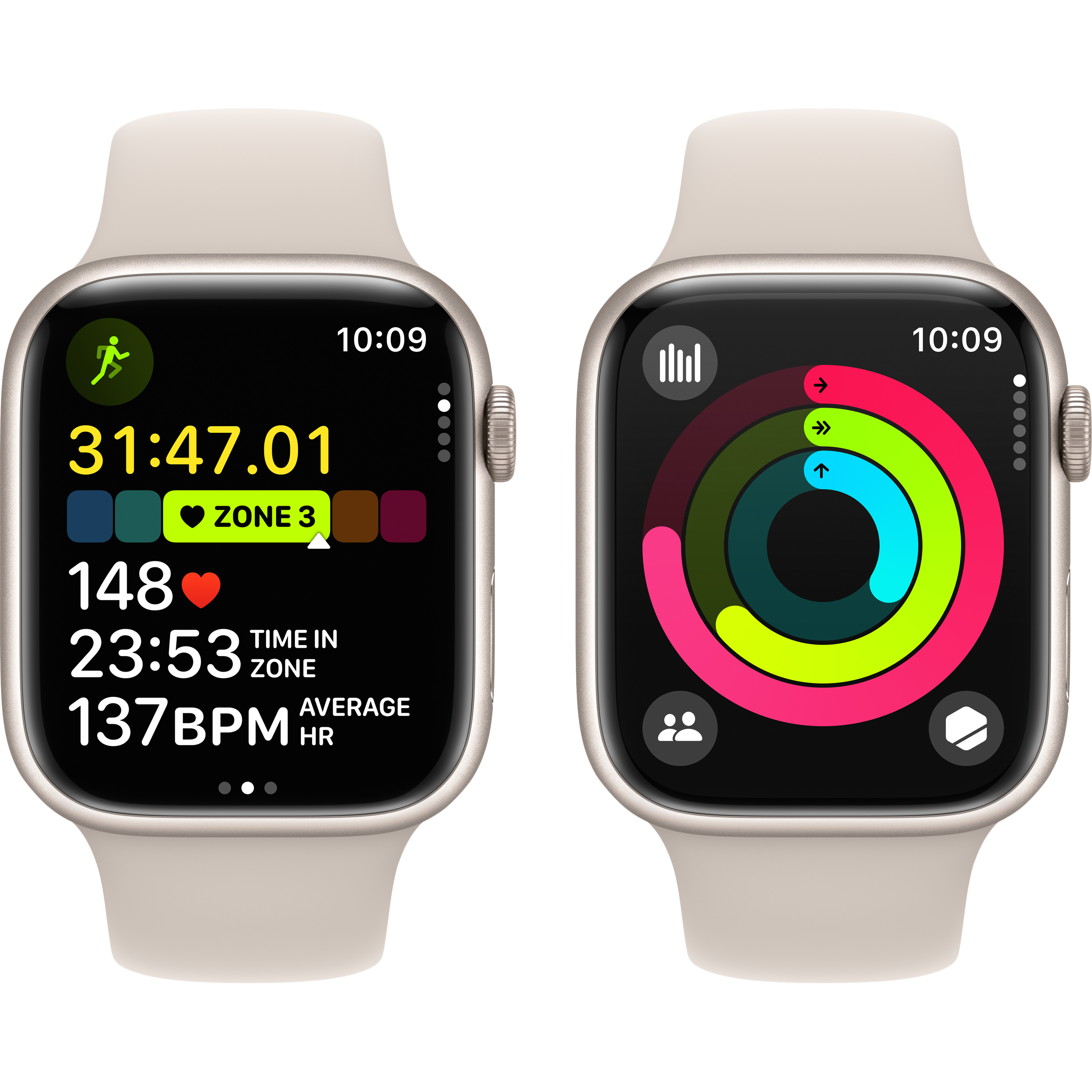 Apple Watch Series 9 GPS Спортивный ремешок Starlight, M/L, 45мм, Starlight
