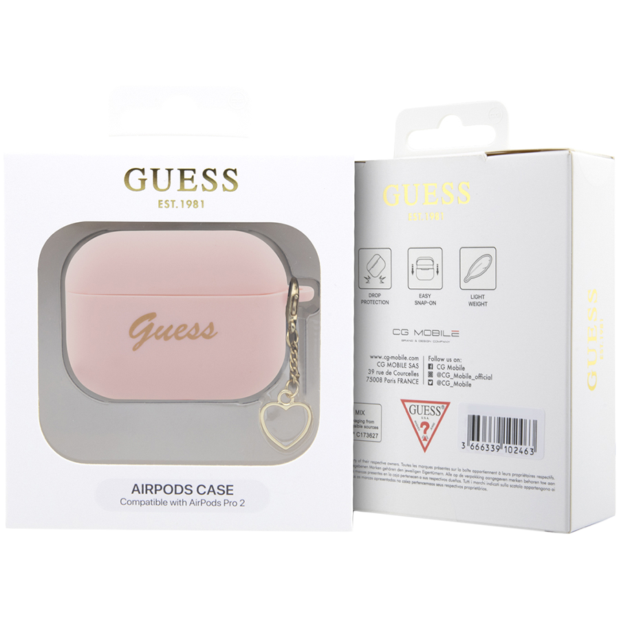 Чехол GUESS Silicone Script logo  Розовый для AirPods Pro (Gen2)