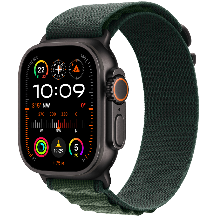 Apple Watch Ultra 2 2024 GPS + Cellular 49mm Black Titanium Case with Dark Green Alpine Loop - M