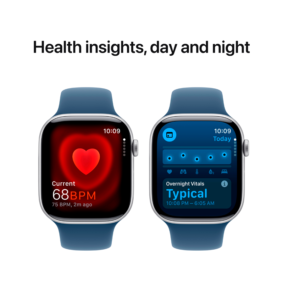 Apple Watch Series 10 GPS  Спортивный ремешок из денима, S/M, 46мм, Серебристый