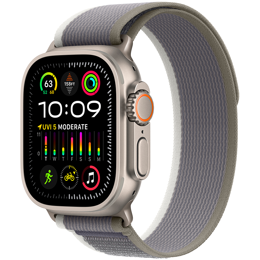Apple Watch Ultra 2 2024 GPS + Cellular 49mm Natural Titanium Case with Green/Grey Trail Loop - S/M