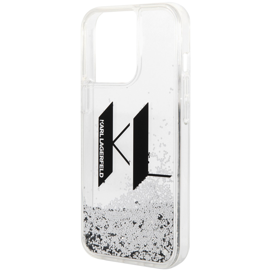 Lagerfeld для iPhone 14 Pro чехол Liquid Glitter Big KL logo Hard Silver