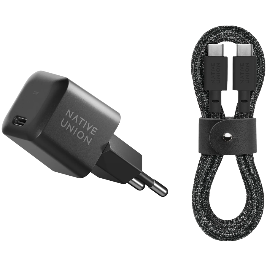 FAST30-CC-BKCOS-EU FAST GAN CHARGER 30W с кабелем USB-C/USB-C , ЗСУ 30W, цвет: черный