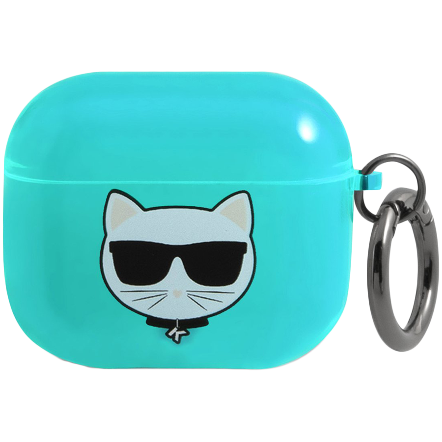Чехол Lagerfeld для Airpods 3 TPU FLUO with ring Choupette Transp Blue