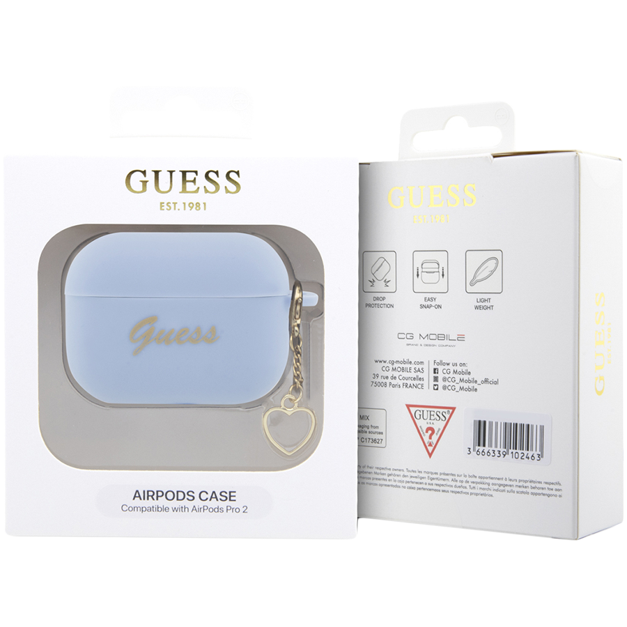 Чехол GUESS Silicone Script logo  Синий для AirPods Pro (Gen2)
