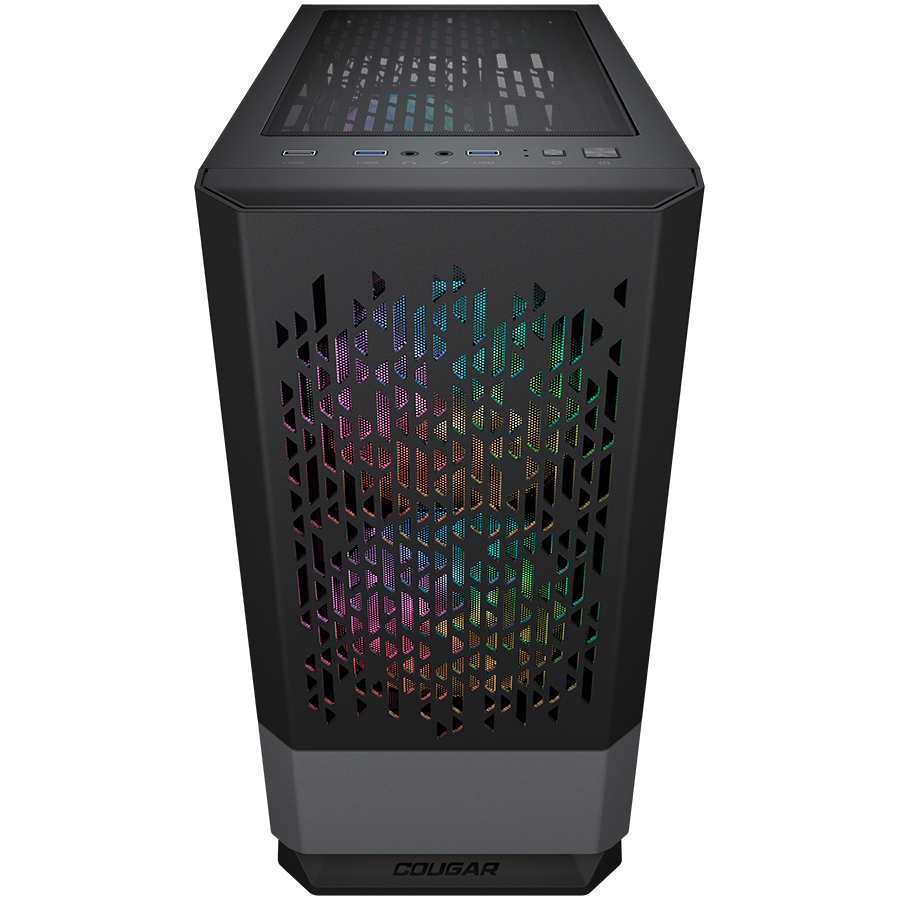Корпус COUGAR GAMING Mini Tower,  Mini-ITX, 4 слотов, USB 2.0, Аудио разъем, USB 3.0, Защитное антивандальное закаленное стекло, Power Button, Reset Button, Светодиодный индикатор, PSU optional, Window, Поддержка системы жидкостного охлаждения, RGB LED, В