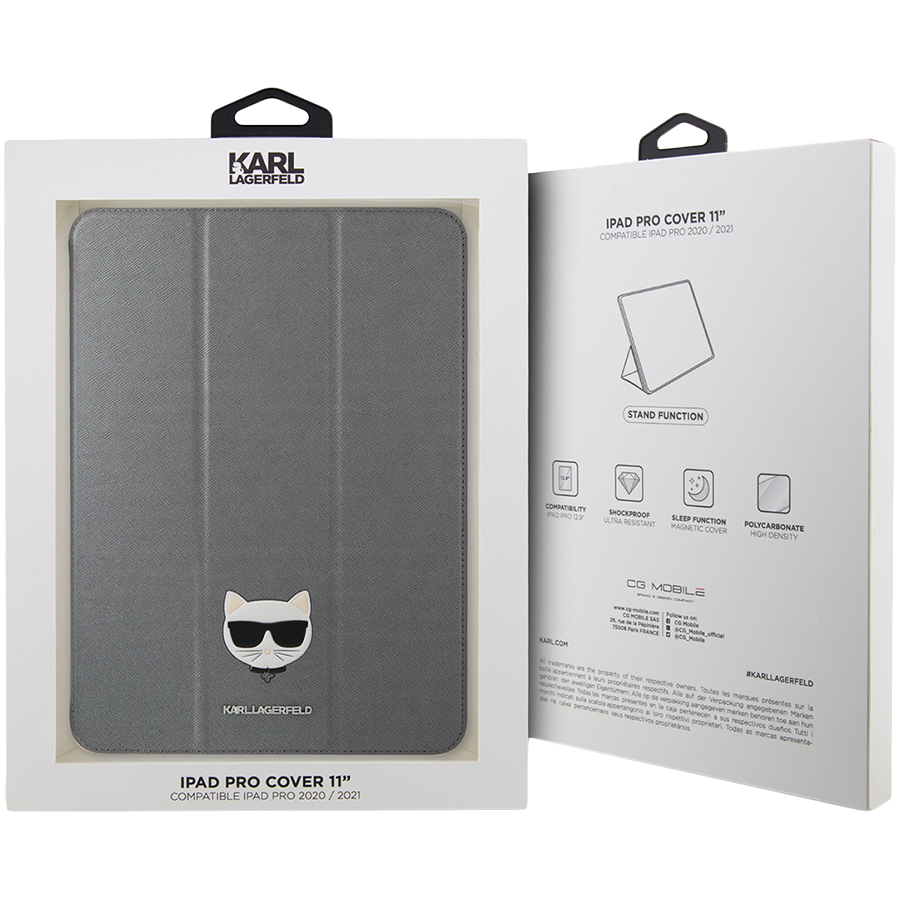 Обложка Smart Folio LAGERFELD Saffiano Choupette head  Серебристая для iPad Pro 11-inch (4th поколение)/Pro 11 дюймов (3-го поколения)