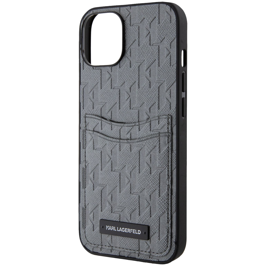 Lagerfeld для iPhone 14 чехол PU Saffiano Monogram with Cardslot Hard Silver