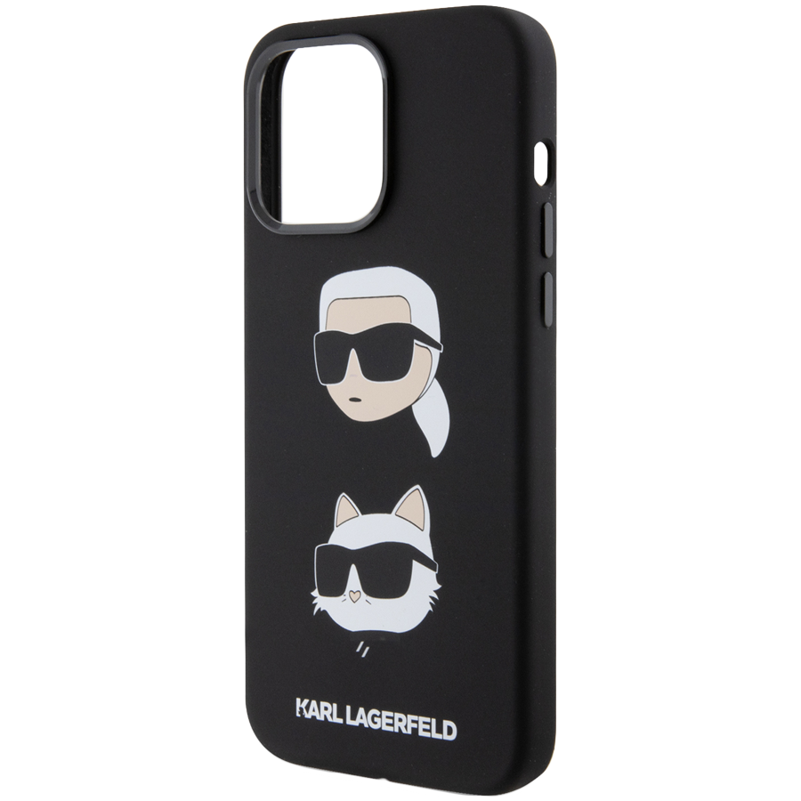 Чехол LAGERFELD Liquid Silicone NFT Karl & Choupette heads Hard Чёрный для iPhone 15 Pro Max