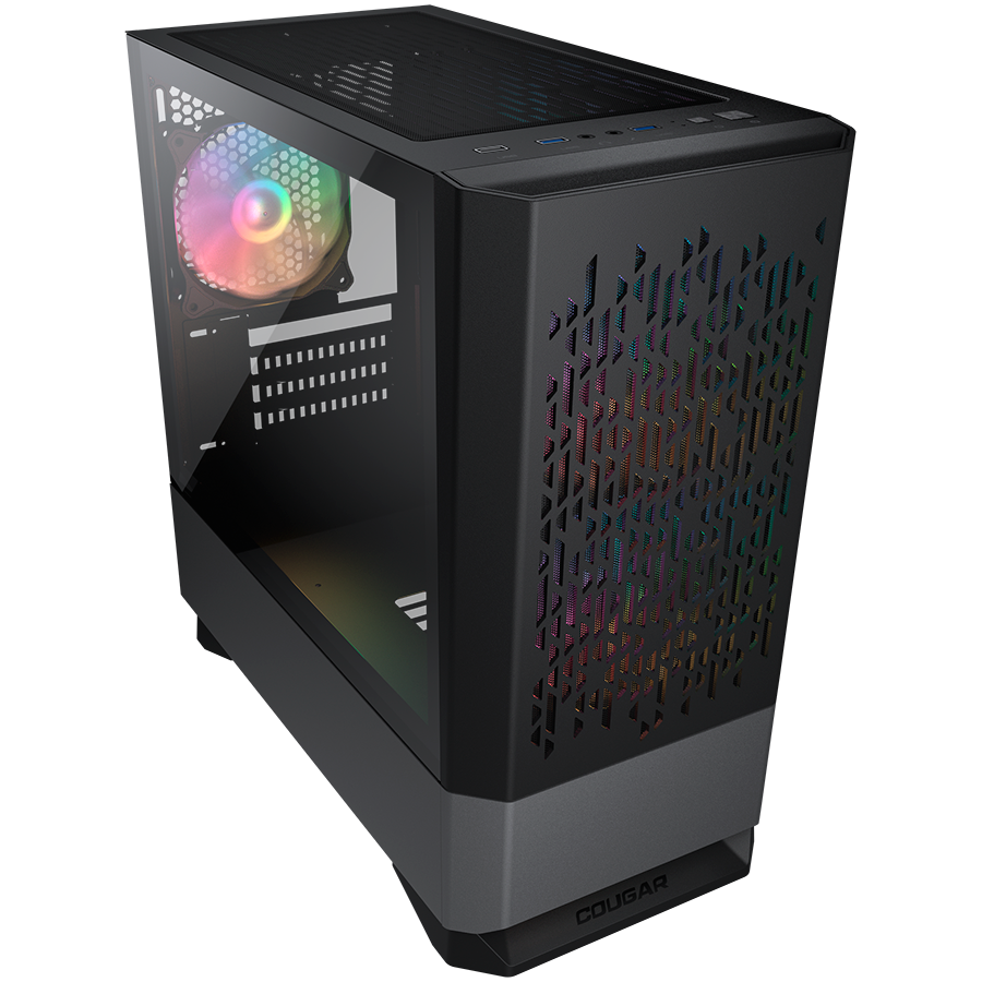 Корпус COUGAR GAMING Mini Tower,  Mini-ITX, 4 слотов, USB 2.0, Аудио разъем, USB 3.0, Защитное антивандальное закаленное стекло, Power Button, Reset Button, Светодиодный индикатор, PSU optional, Window, Поддержка системы жидкостного охлаждения, RGB LED, В