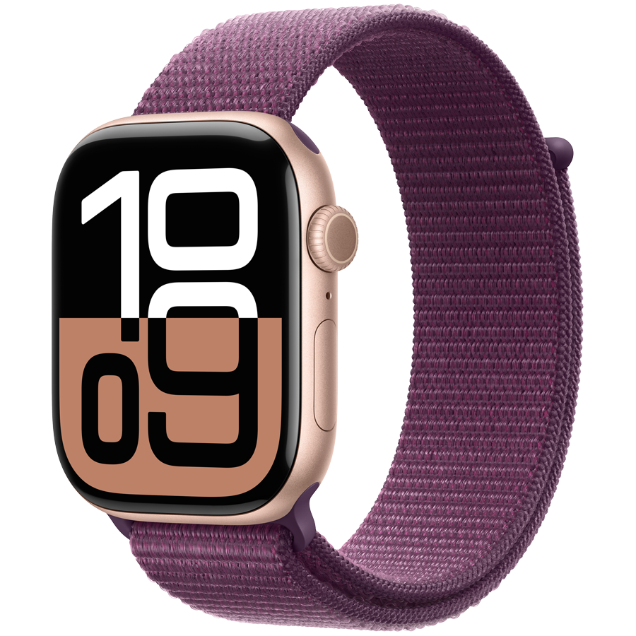 Apple Watch Series 10 GPS 42mm Rose Gold Aluminum Case with Plum Sport Loop
