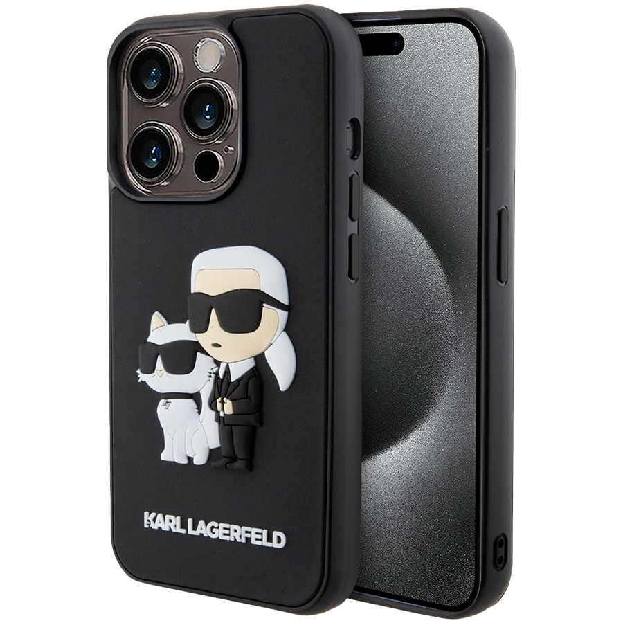 Чехол LAGERFELD 3D Rubber Karl & Choupette Hard Чёрный для iPhone 15 Pro Max