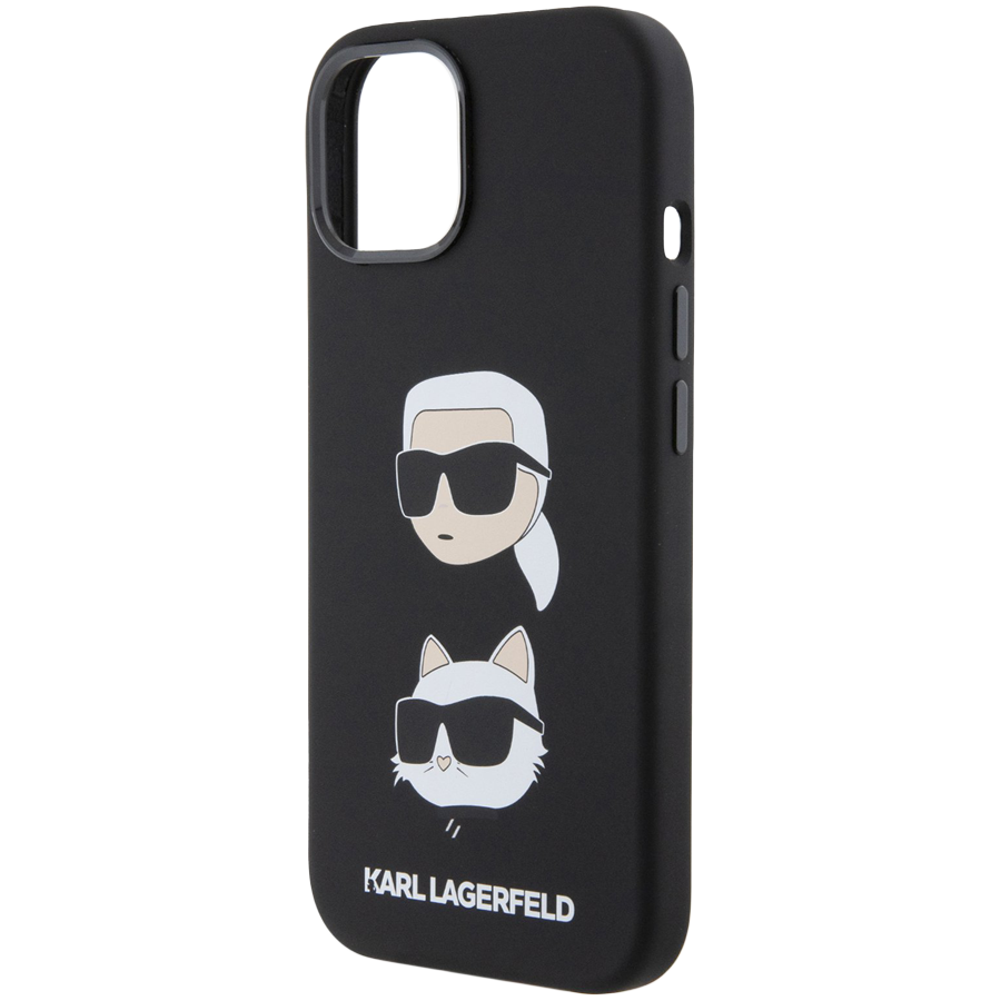 Lagerfeld для iPhone 15 чехол Liquid Silicone NFT Karl & Choupette heads Hard Black