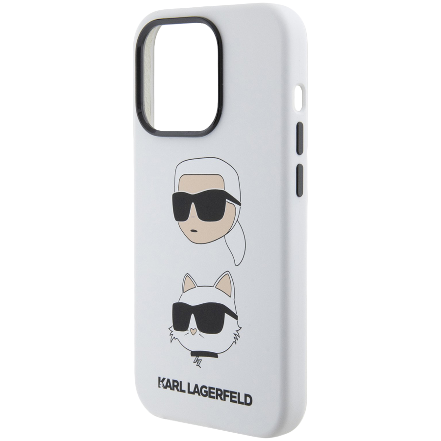 Lagerfeld для iPhone 15 Pro Max чехол Liquid Silicone NFT Karl & Choupette heads Hard White
