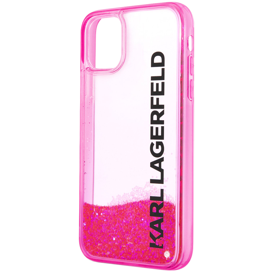 Lagerfeld для iPhone 11 чехол Liquid Glitter Elongated logo Hard Translucent pink